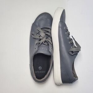 Sperry Mens Gray Leather Lace Up Casual Sneakers STS25489 Size 8M‎